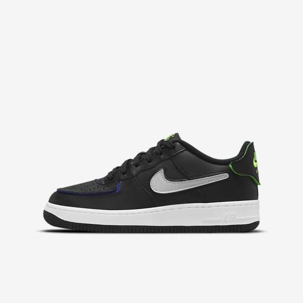 Kids\' Nike Air Force 1-1 Older Sneakers Black / Metal Silver | NK690PHN