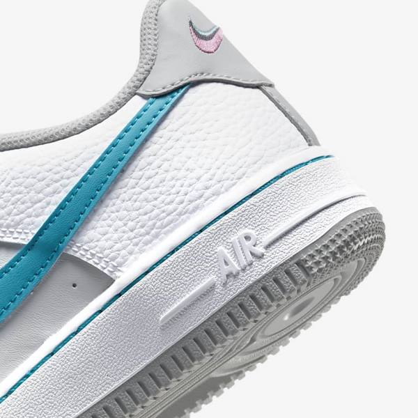 Kids' Nike Air Force 1 EMB Older Sneakers White / Grey / Turquoise Blue | NK805REF