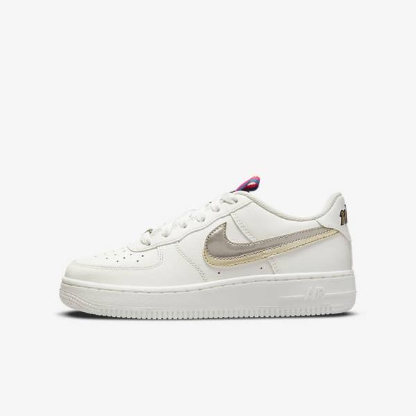 Kids\' Nike Air Force 1 LV8 Older Sneakers White / Pink / Metal Blue Grey | NK358XGQ