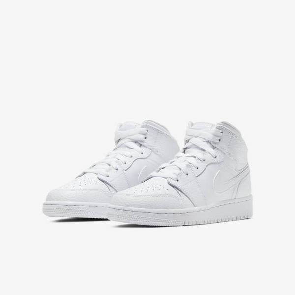 Kids' Nike Air Jordan 1 Mid Older Sneakers White | NK093JQO