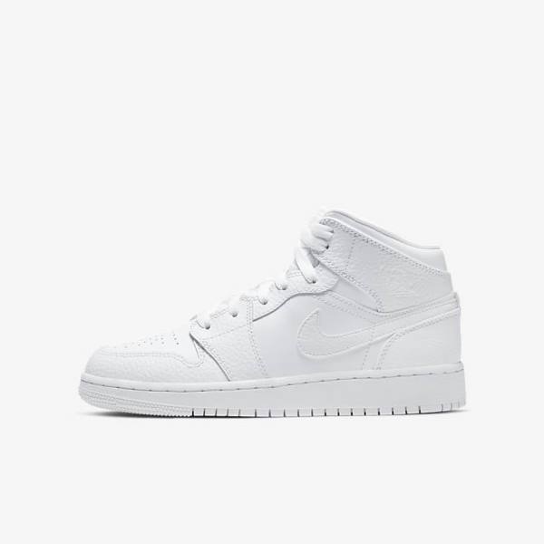 Kids\' Nike Air Jordan 1 Mid Older Sneakers White | NK093JQO