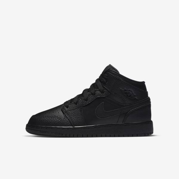 Kids\' Nike Air Jordan 1 Mid Older Sneakers Black | NK834KNL