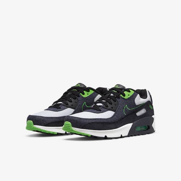 Kids' Nike Air Max 90 LTR SE Older Sneakers Black / Green / White / Obsidian | NK079XSW