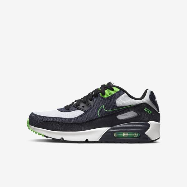 Kids\' Nike Air Max 90 LTR SE Older Sneakers Black / Green / White / Obsidian | NK079XSW