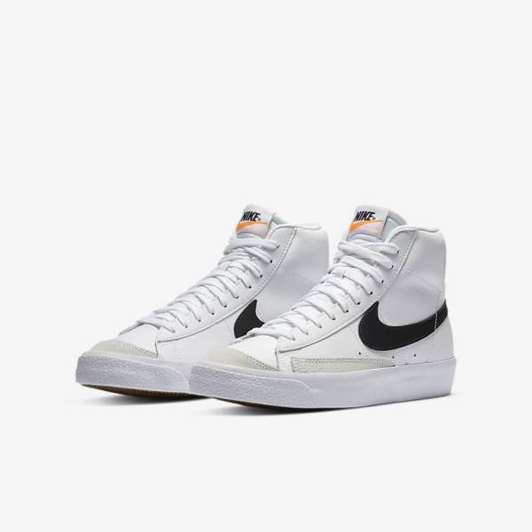 Kids' Nike Blazer Mid 77 Older Sneakers White / Orange / Black | NK639PSB