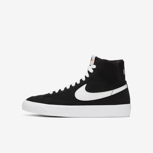 Kids\' Nike Blazer Mid 77 Suede Older Sneakers Black / Orange / White | NK721AKF