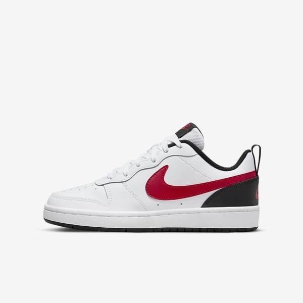 Kids\' Nike Court Borough Low 2 Older Sneakers White / Black / Red | NK571SYN