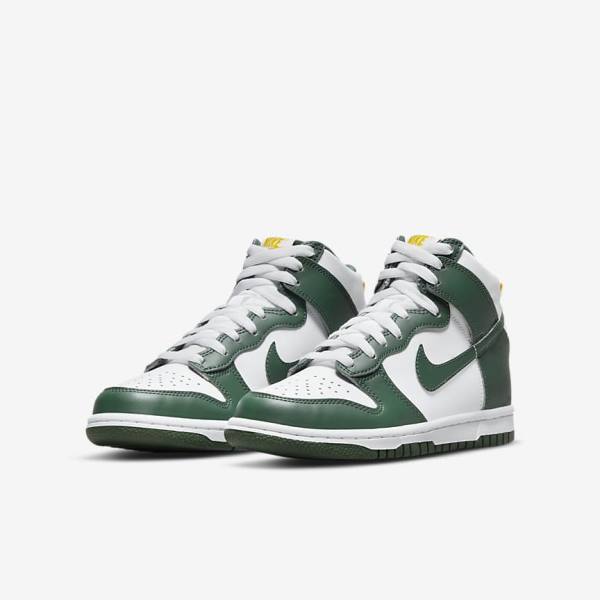 Kids' Nike Dunk High Older Sneakers Green / Gold / White | NK187SDZ