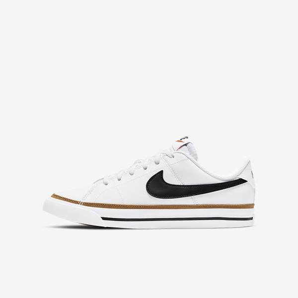 Kids\' Nike NikeCourt Legacy Older Sneakers White / Light Brown / Black | NK693ZDM