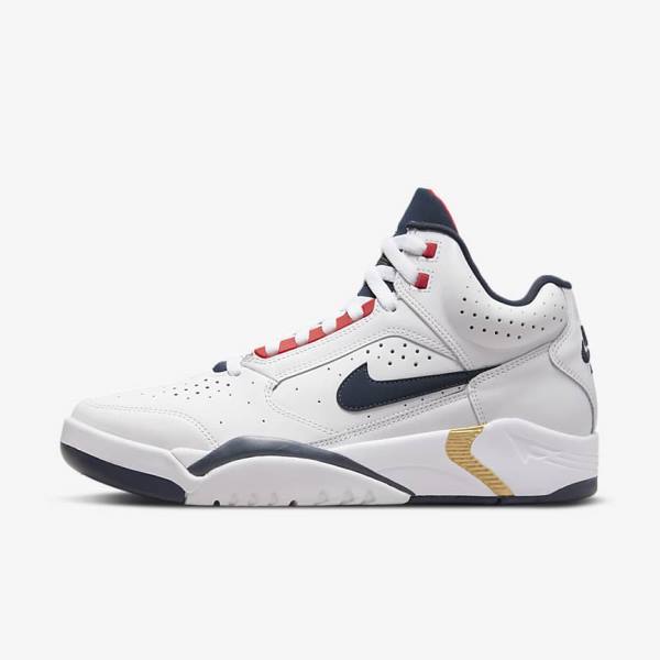 Men\'s Nike Air Flight Lite Mid Sneakers White / Red / Metal Gold / Navy | NK641JTY