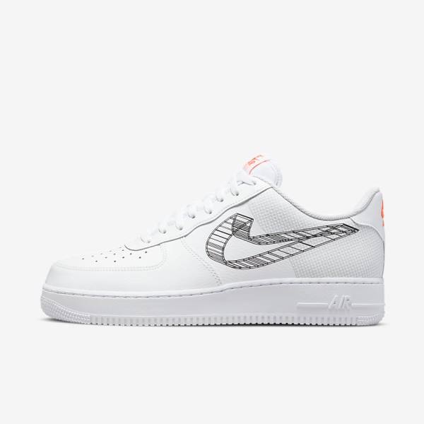 Men\'s Nike Air Force 1 07 Sneakers White / Orange / Platinum / Black | NK295EBD