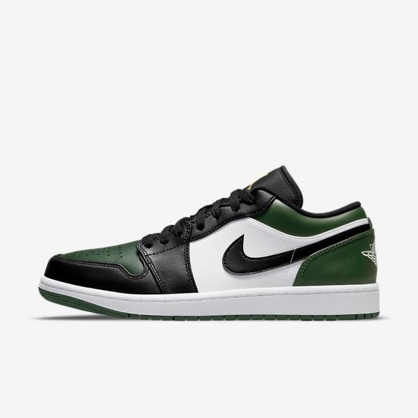 Men\'s Nike Air Jordan 1 Low Sneakers Green / White / Black | NK674YOF