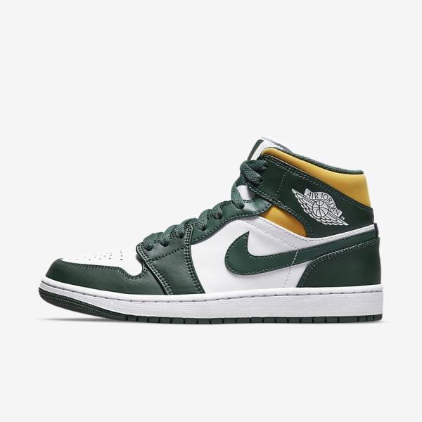 Men\'s Nike Air Jordan 1 Mid Sneakers Green / White | NK946KNP