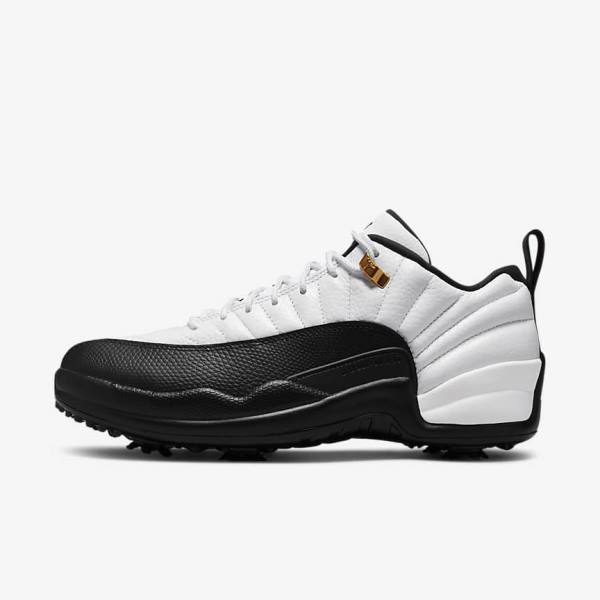 Men\'s Nike Air Jordan XII Low Golf Shoes White / Metal Gold / Black | NK021ANO