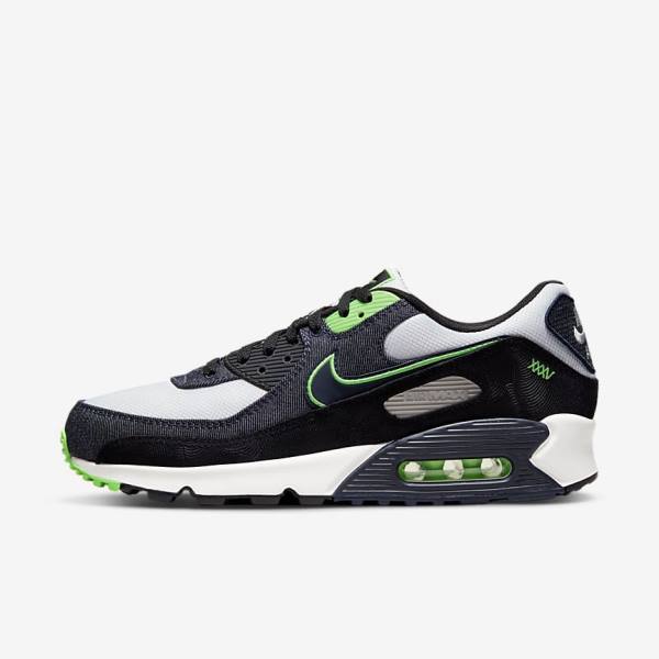 Men\'s Nike Air Max 90 SE Sneakers Black / Green / White / Obsidian | NK673IPY