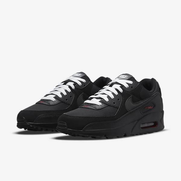 Men's Nike Air Max 90 Sneakers Black / Red / White | NK965BPG