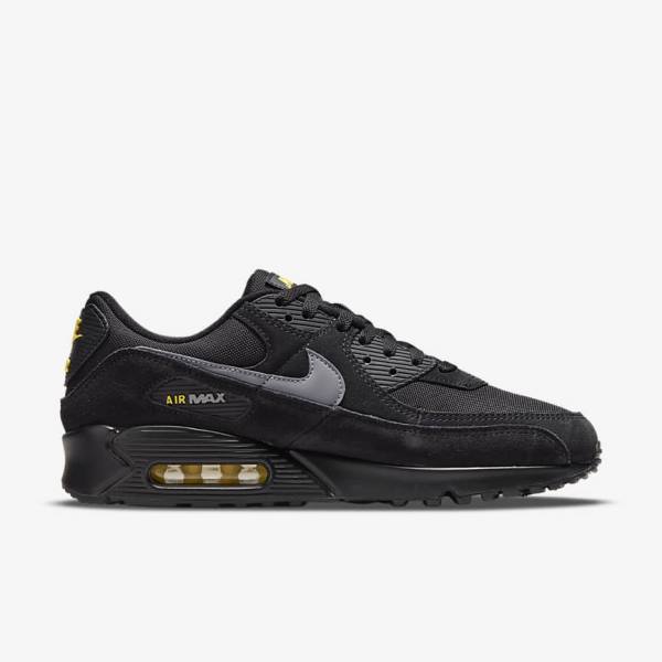 Men's Nike Air Max 90 Sneakers Black / Yellow / Metal Grey | NK174VYD