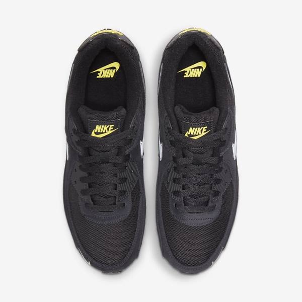 Men's Nike Air Max 90 Sneakers Black / Yellow / Metal Grey | NK174VYD