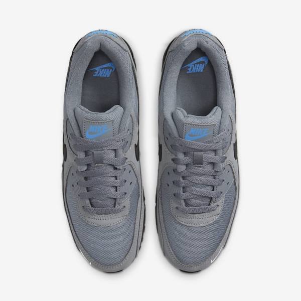 Men's Nike Air Max 90 Sneakers Grey / Light Blue / Metal Silver / Black | NK185CAG