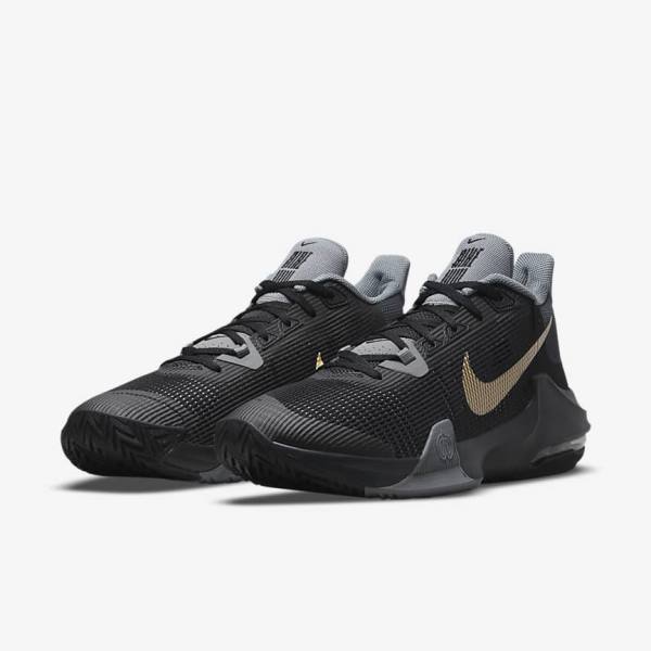 Men's Nike Air Max Impact 3 Basketball Shoes Black / Grey / Dark Grey / Metal Gold | NK401SYI