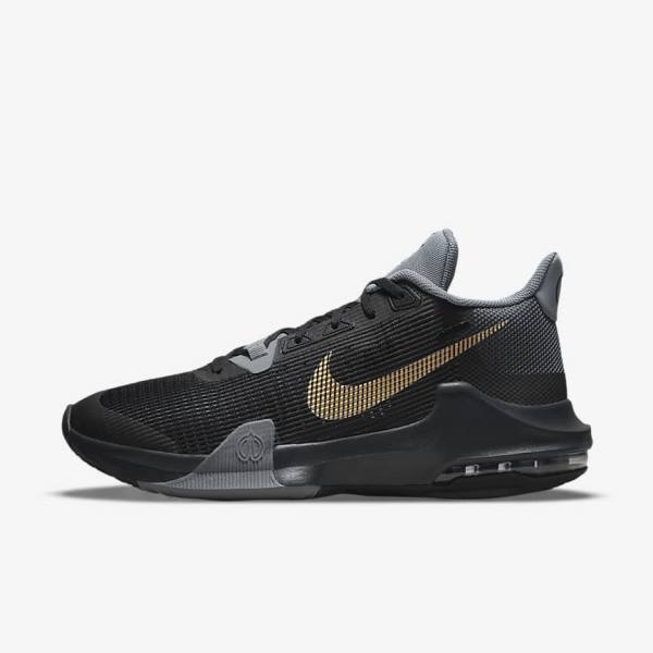 Men\'s Nike Air Max Impact 3 Basketball Shoes Black / Grey / Dark Grey / Metal Gold | NK401SYI