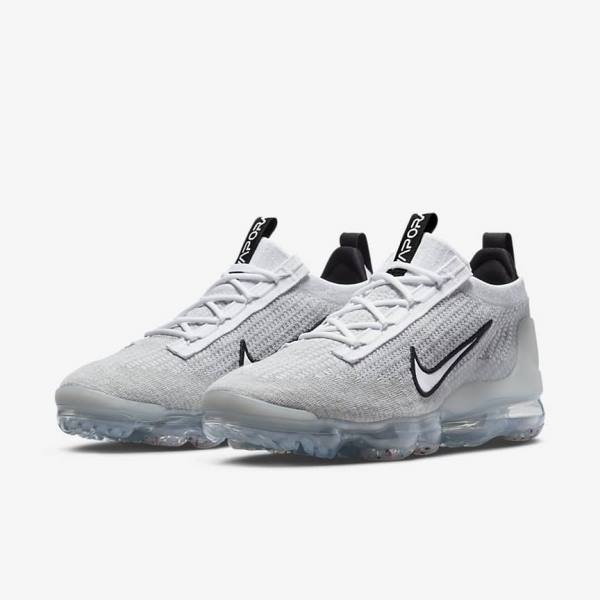 Men's Nike Air VaporMax 2021 FK Sneakers White / Black / Metal Silver | NK792DRZ