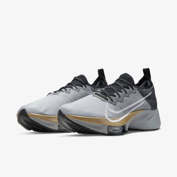 Men's Nike Air Zoom Tempo NEXT% Road Running Shoes Black / Platinum / Grey / White | NK584YGF