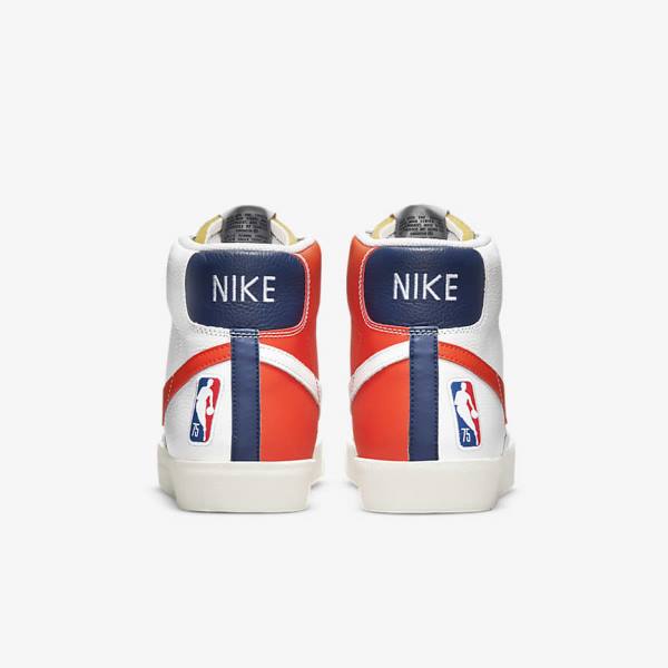 Men's Nike Blazer Mid 77 EMB Sneakers White / Blue / Orange | NK632MHX