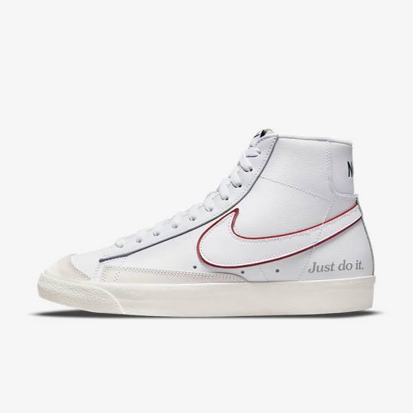 Men\'s Nike Blazer Mid 77 Sneakers White / Green / Metal Silver / Red | NK327VWF