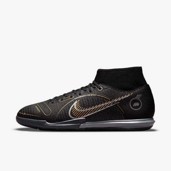 Men\'s Nike Mercurial Superfly 8 Academy IC Indoor-Court Football Shoes Black / Metal Silver / Grey / Metal Gold | NK280MFO