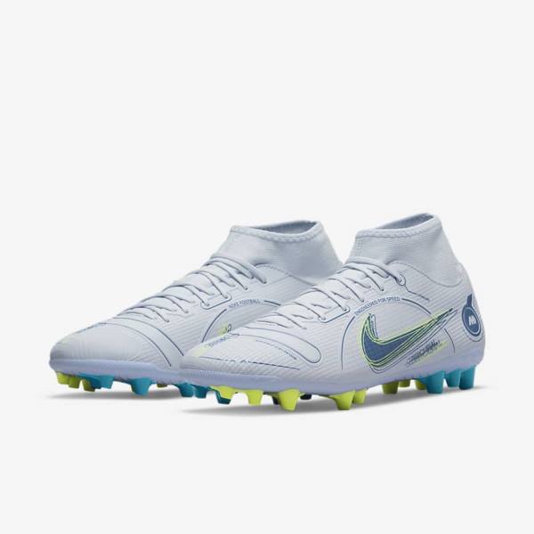 Men's Nike Mercurial Superfly 8 Academy AG Artificial-Grass Football Shoes Grey / Light Blue / Dark Blue | NK350LAW