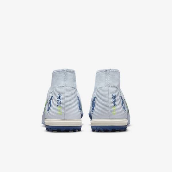 Men's Nike Mercurial Superfly 8 Academy TF Turf Football Shoes Grey / Light Blue / Dark Blue | NK735PDO