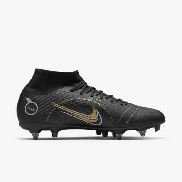 Men's Nike Mercurial Superfly 8 Academy SG-PRO Anti-Clog Traction Soft-Grounds Football Shoes Black / Metal Silver / Grey / Metal Gold | NK931AMH