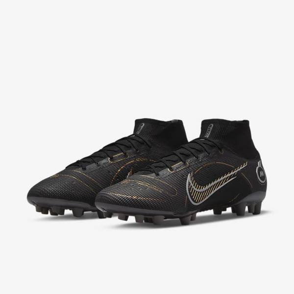 Men's Nike Mercurial Superfly 8 Elite AG Artificial-Grasss Football Shoes Black / Metal Silver / Grey / Metal Gold | NK735QZG