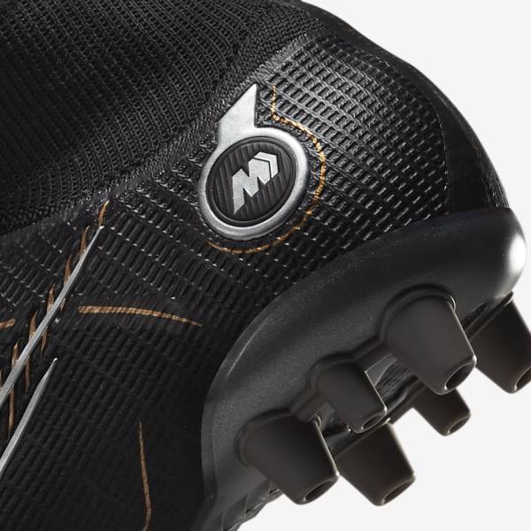 Men's Nike Mercurial Superfly 8 Elite AG Artificial-Grasss Football Shoes Black / Metal Silver / Grey / Metal Gold | NK735QZG