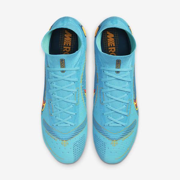 Men's Nike Mercurial Superfly 8 Elite SG-PRO Anti-Clog Traction Soft-Ground Football Shoes Blue / Orange | NK324ZHX