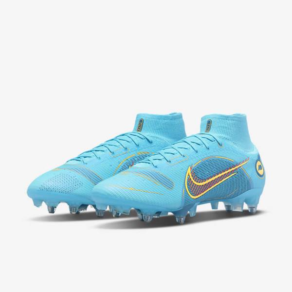 Men's Nike Mercurial Superfly 8 Elite SG-PRO Anti-Clog Traction Soft-Ground Football Shoes Blue / Orange | NK324ZHX