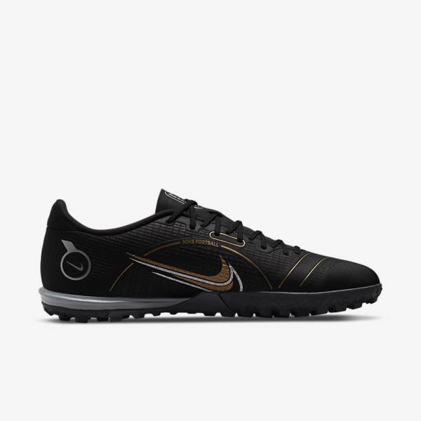 Men's Nike Mercurial Vapor 14 Academy TF Turf Football Shoes Black / Metal Silver / Grey / Metal Gold | NK854LCM