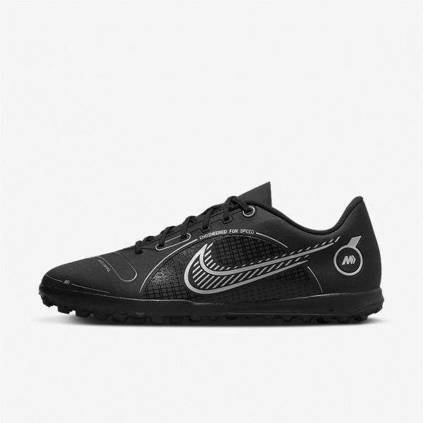 Men\'s Nike Mercurial Vapor 14 Club TF Turf Football Shoes Black / Grey / Metal Silver | NK562BYT