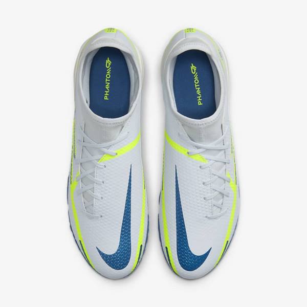 Men's Nike Phantom GT2 Academy Dynamic Fit TF Turf Football Shoes Grey / Light Blue / Dark Blue | NK632NTS