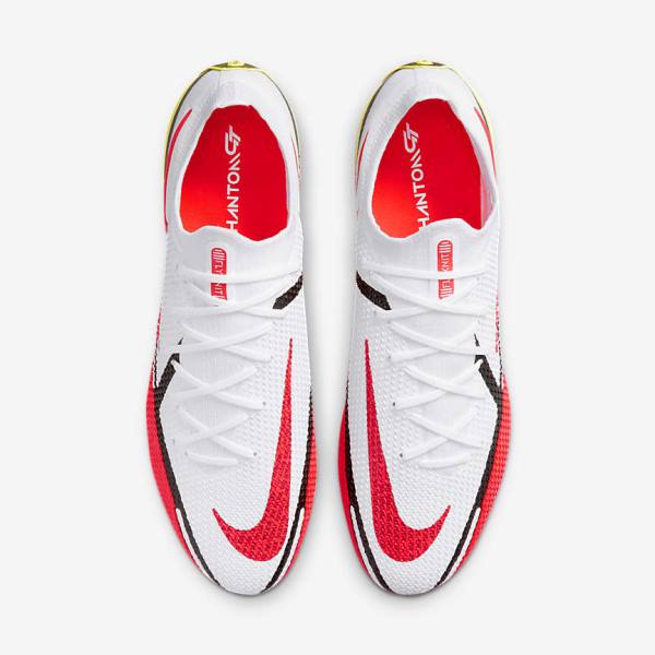 Men's Nike Phantom GT2 Elite FG Firm-Ground Football Shoes White / Black / Light Red | NK734UDF