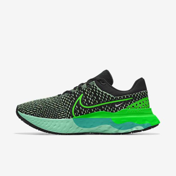 Men\'s Nike React Infinity Run 3 By You Custom Road Running Shoes Black / Green | NK275QCN