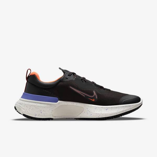 Men's Nike React Miler 2 Shield Weatherised Road Running Shoes Black / Orange / Indigo | NK093VTF