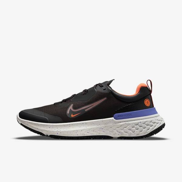 Men\'s Nike React Miler 2 Shield Weatherised Road Running Shoes Black / Orange / Indigo | NK093VTF