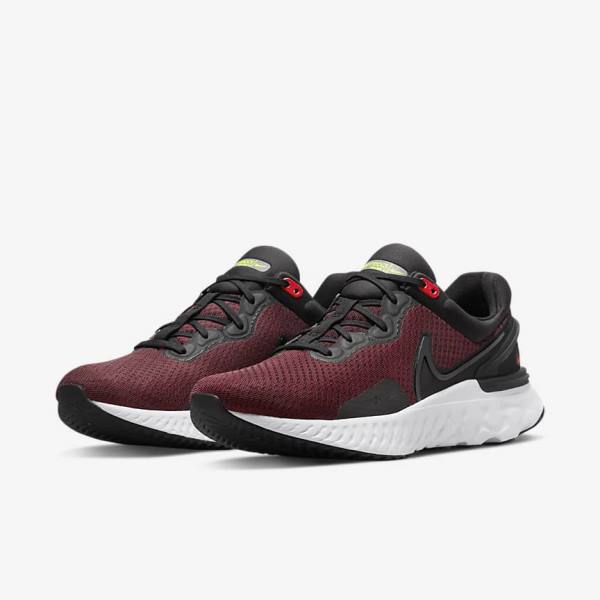 Men's Nike React Miler 3 Road Running Shoes Black / Red / White | NK530DJR