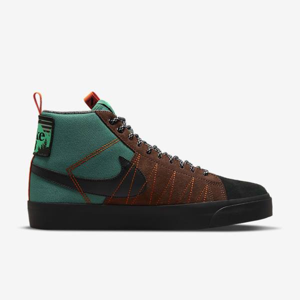 Men's Nike SB Zoom Blazer Mid Premium Sneakers Green / White / Orange / Black | NK470KCW