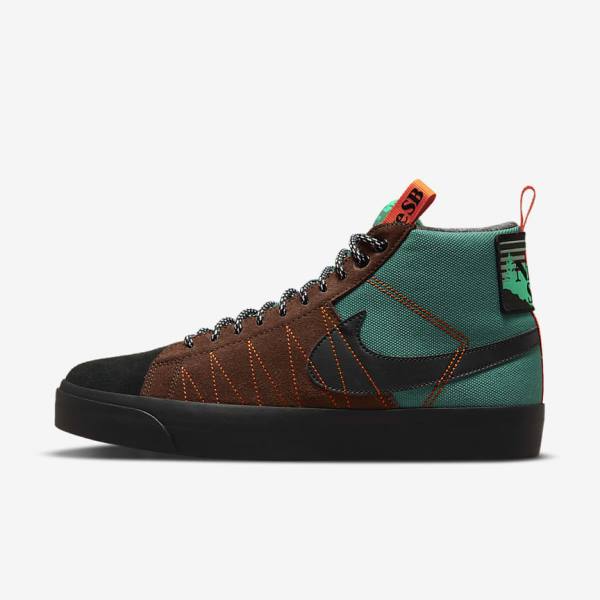 Men\'s Nike SB Zoom Blazer Mid Premium Sneakers Green / White / Orange / Black | NK470KCW