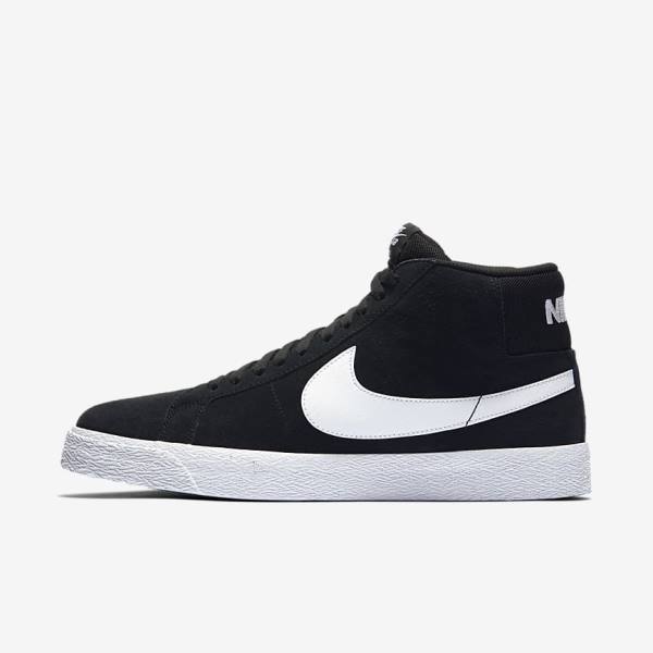 Men\'s Nike SB Zoom Blazer Mid Sneakers Black / White | NK325ZDC