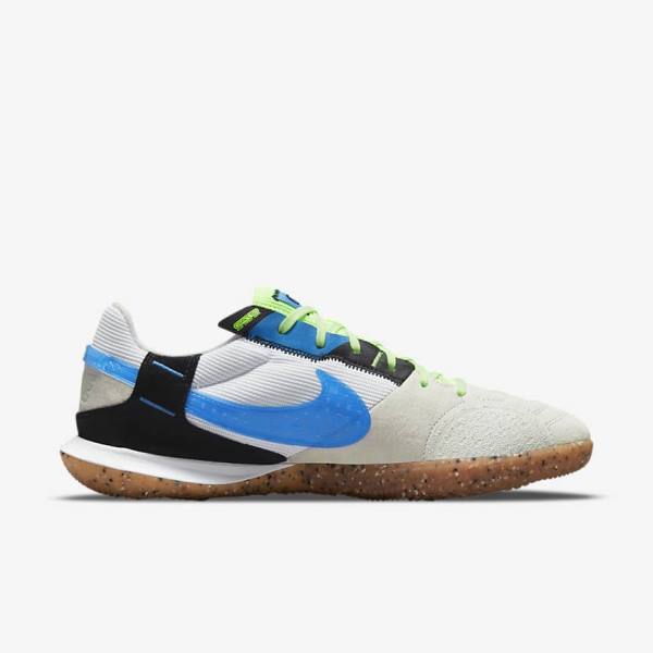 Men's Nike Streetgato Football Shoes White / Black / Light Green / Light Blue | NK391JET