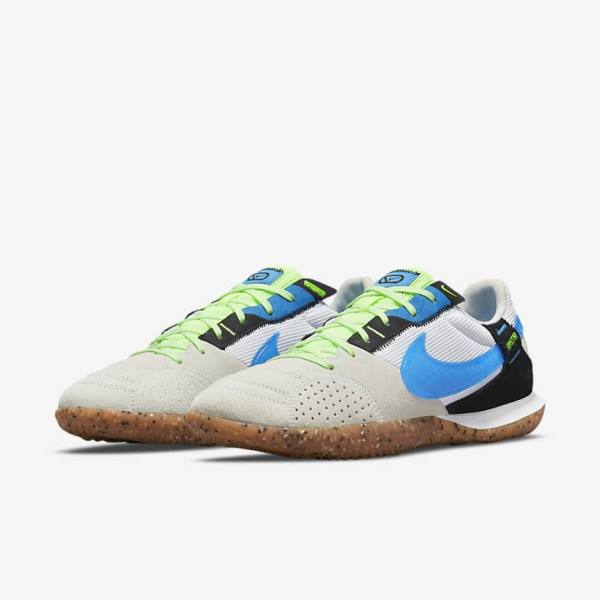 Men's Nike Streetgato Football Shoes White / Black / Light Green / Light Blue | NK391JET